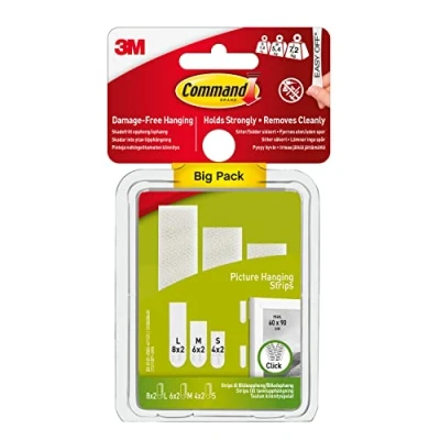 Immagine di Command Strisce per appendere quadri, confezione convenienza 8 paia di grandi (16 strisce), 6 medie (12 4 piccole (8 strisce) immagini, cornici, specchi, decorazioni