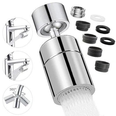 Immagine di Aeratore Rubinetto Cucina, 360 Girevole con 2 Modalità Filtro Anti spruzzo, 4 Strati di Filtraggio Rete Risparmio Idrico 5 Tipi Adattatore Filettato (Argento)