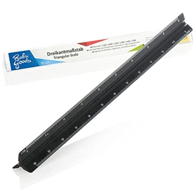 Immagine di Robin Goods® Righello triangolare in alluminio per architetti disegni di costruzione da disegno architetti, disegnatori, ingegneri, studenti 32cm (nero scala piccola)