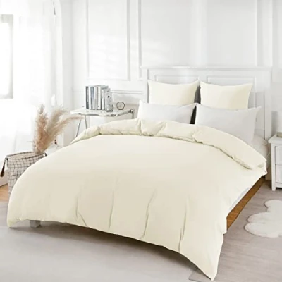 Immagine di REDKEY Copripiumino Matrimoniale in Microfibra,Set Completo con 2 Federe Cuscini Letto 200x220 cm + 80x80 Crema
