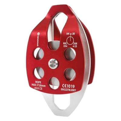 Immagine di NewDoar puleggia di salvataggio con doppia certificata CE da 30 KN piastra oscillante per alpinismo all&#039;aperto, arrampicata su roccia, (rosso, 1 pezzo)