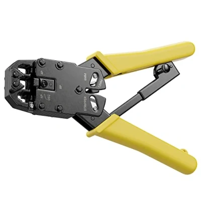 Immagine di deleyCON Pinza Crimpare per Connettore Modulare RJ RJ11 RJ12 RJ45 DEC Telefono e Rete Cavi Collegamenti 6P4C 6P6C 8P8C 4P4C 4P2C Tagliacavi Isolante Giallo