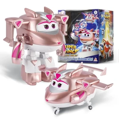 Immagine di Super Wings Transformer aeroplano Supercharged Golden girl, altezza circa 12,7 cm, bambola per bambini, giocattolo e figura robotica bambini bambine a partire da 3 anni