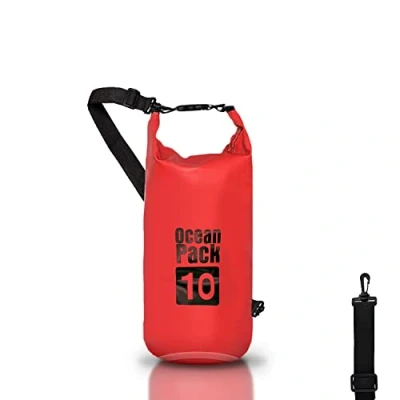 Immagine di Dry Bag, Borsa Sacca Zaino impermeabile Waterproof, chiusura a rotolo e tracolla, custodia per cellulare marsupio Mare Barca Pesca Rafting Spiaggia Sport Acquatici (Red, 10l)