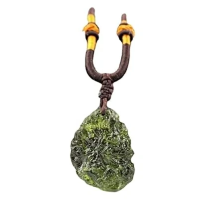 Immagine di UNGUGU Collana di Cristallo Moldavite,Ciondolo in Argento con Pietra Meteorite Certificata Ceca Moldavite,Forma Irregolare