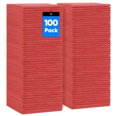Immagine di HOMEXCEL Red Shop Confezione da 100 panni in microfibra riutilizzabili, multiuso, per auto, casa e cucina, stracci la pulizia altamente assorbenti, 29,2 x cm