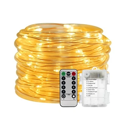 Immagine di KINGCOO 100 LED Stringa Fata Luce, Impermeabile 10M 8 Modalità Luce Della del Rame Striscia Illuminazione Batteria Telecomando Natale Luci Corda Decorative per Matrimonio(Bianco caldo)