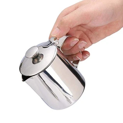 Immagine di Tazza da caff¨¨ in acciaio inox Latte brocca con e coperchio per Art cucina ufficio manico(350mL)