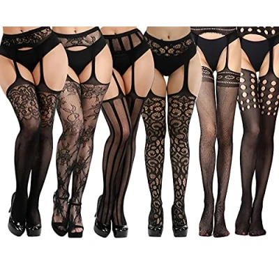 Immagine di DRESHOW Collant a rete da donna Reggicalze Calze autoreggenti