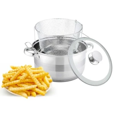 Immagine di Pentola per friggere 6,5 l in acciaio inox con coperchio vetro, induzione, friggitrice Ø24, friggitrice,