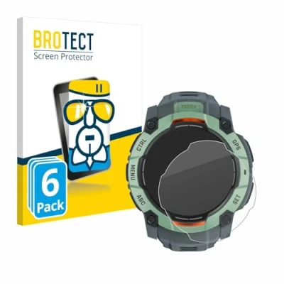 Immagine di brotect Pellicola Protettiva Vetro per Garmin Instinct 3 AMOLED (45 mm) Protezione Schermo (6 Pezzi) [Durezza Estrema 9H, Chiaro]