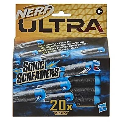 Immagine di Hasbro Nerf Confezione ricarica Sonic Screamers da 20, dardi che fischiano quando volano, compatibile solo con i blaster Ultra, F1048EU4