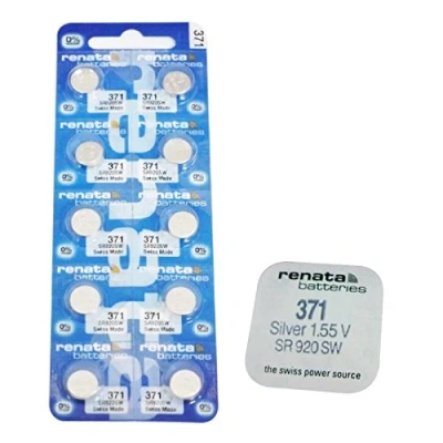 Immagine di renata 371 SR920SW Batteria per orologio 1,55 V, confezione da 10 pezzi, realizzata in Svizzera, colore: Argento