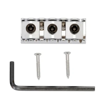 Immagine di Sistema di blocco a doppia chiusura per ponte vibrato Floyd Rose, colore nero, 42 mm, con dadi e chiave serradadi, silver