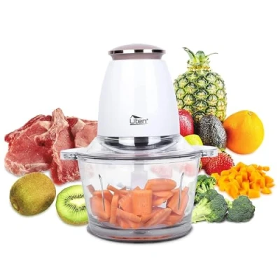 Immagine di Uten Tritatutto da Cucina Elettrico 400 W, Vasca in vetro 1500 ml, Sistema Mixer a 4 lame, Operazione Con Una Sola Mano, Per Carne Verdura Frutta