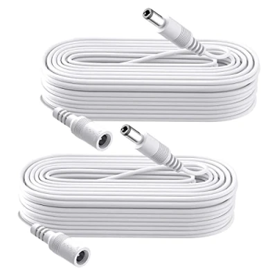 Immagine di Confezione da 2 cavi di prolunga per alimentazione CC, 10 m, 5,5 mm x 2,1 mm, DC 5 V, 6 9 12 24 telecamere sicurezza, DVR, router, striscia LED, bianco