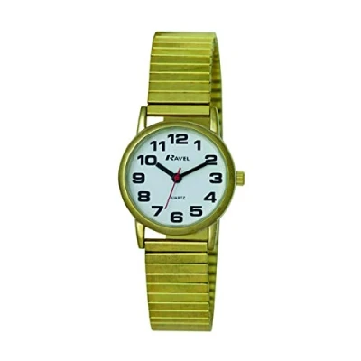 Immagine di Ravel Unisex Audace in Acciaio Inossidabile Bracciale Expander Orologio con Grandi Numeri e Lancette Analogico Quarzo R0208.01.1S Colore Oro/Quadrante Bianco