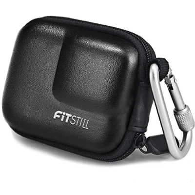 Immagine di FiTSTILL Mini custodia da trasporto per Go Pro Hero 12/11/10/9/8/7/(2018)/6/5 nera, rigida viaggio DJI Osmo Action 2/3/4, AKASO, Campark, YI Camera, PU Nero, Moda