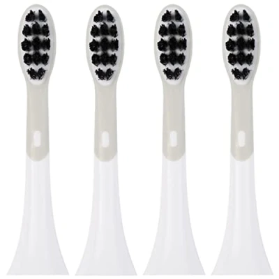 Immagine di BOOMBRUSH 4x testine Bianco Media Setole Morbide e Particolarmente Sottili Eco sostenibili Raschietto per lingua Sensibile