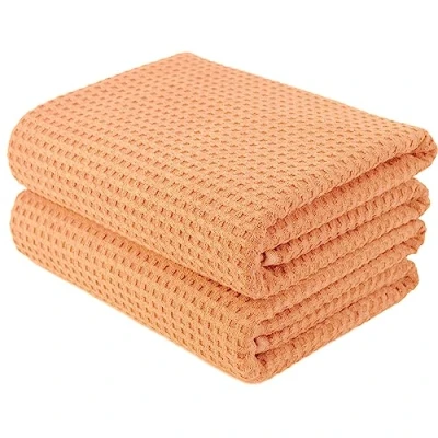 Immagine di Polyte telo bagno in microfibra a nido d&#039;ape arancione oversize 76,2 x 152,4 cm 2 pezzi