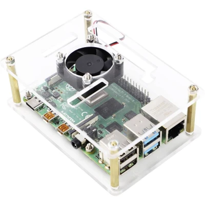 Immagine di Custodia per scheda SBC Renkforce RBP PLC100 Adatto (kit di sviluppo): Raspberry Pi, Banana Rock Pi incl. raffreddatore attivo Trasparente