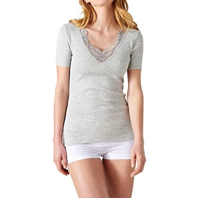 Immagine di Damart AJOURÉE Guipure À L Encolure Maglietta intima, Donna, Taglia: Large, Gris