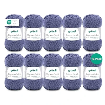 Immagine di Gründl Filato per Maglia/Uncinetto Cotton Quick Uni, 10 gomitoli da 50 g (Filato dai Vivaci Colori 100% Cotone, Certificato Oeko Tex®, / 125 m, Ferri: 3 4, x g), Grey Blue