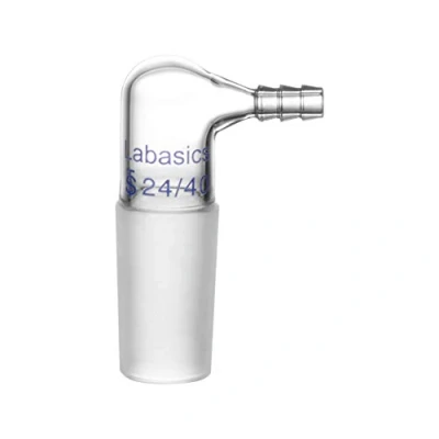 Immagine di Labasics Adattatore Vuoto/Gas in Vetro a 90 Gradi, di Ingresso Piegato Borosilicato con Giunti Interno 24/40 e Tubo Flessibile per Fornitura Laboratorio
