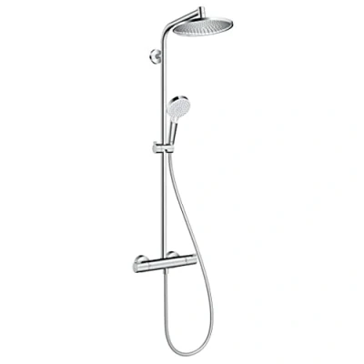 Immagine di hansgrohe Crometta S Colonna Doccia a Risparmio Idrico (Ecosmart) con Termostatico, Sistema Pioggia (⌀ 240 Mm) Rubinetto, Doccetta (2 Getti), Tubo, Asta e Soffione Tondo, Cromo