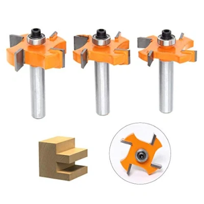 Immagine di DingGreat 3 Pezzi tongue and Groove router bit set, 8 mm Shank Set di punte per fresa a scanalatura e linguetta, strumenti la lavorazione del legno, porte, tavoli, mensole, pareti altro