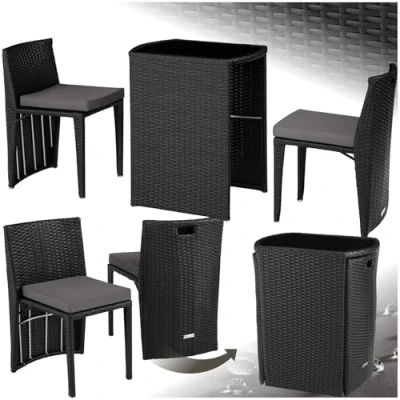 Immagine di TecTake® Set in Rattan Bistrot Amburgo, Comodi Cuscini Idrorepellenti, Telaio Robusto Alluminio, Ideale per Esterni, Design Elegante, Pronto all&#039;Uso nero