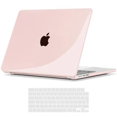 Immagine di TECOOL Custodia MacBook Air 13,6 Pollici M3 M2 2024 A3113 e 2022 A2681, Cover Plastica Rigida Ultra Sottile Copritastiera Italiano UE, Superficie Lucida Rosa Pallido Trasparente