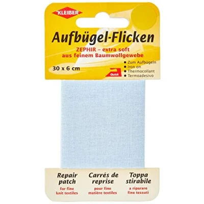 Immagine di Kleiber Nastro di Riparazione Extra Morbido in Cotone fine termoadesivo, 30 cm x 6 cm, Azzurro