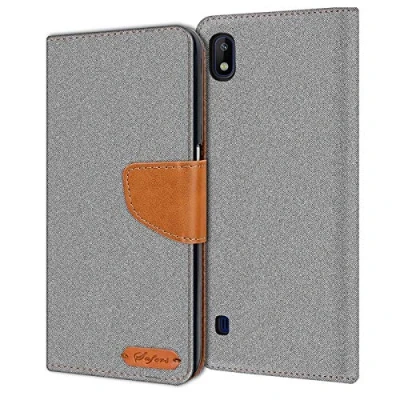 Immagine di Verco Galaxy A10 Custodia per Cellulare, Caso Tessuto Samsung Cover Tessilo Portafoglio Case, Grigio
