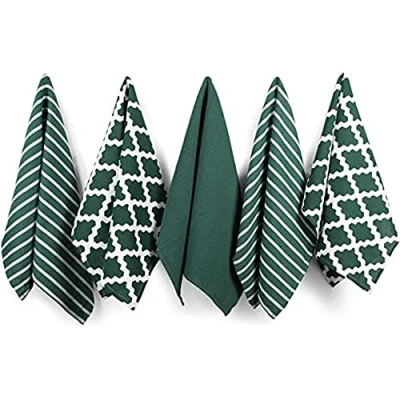 Immagine di Penguin Home Premium Strofinaccio da cucina in puro cotone 100%, set di 5 asciugamani cucina, morbidi e resistenti, lavabile lavatrice, 65 x 45 cm, colore Verde