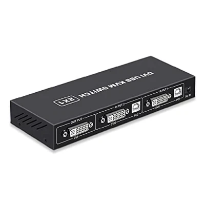 Immagine di GHBOTTOM Switch KVM DVI Due in OFF 4K computer condivisi tastiera USB e mouse Print Monitor Switcher Box Hub 2 ingressi 1 uscita