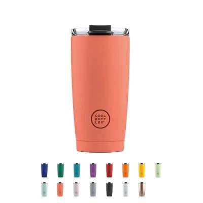 Immagine di Cool Bottles Tumbler Bicchiere Termico in Acciaio Inossidabile 550 ml Pastel Coral Tazza da Caffè Coperchio Ermetico Bevande Fredde 10 ore e Calde 5 Finitura Antimacchia