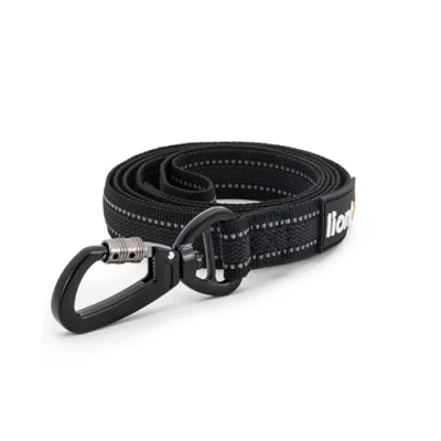 Immagine di lionto guinzaglio per cani 120 cm, gommato con cinturino da polso e moschettone in metallo a 360 chiusura di sicurezza, riflettente nylon resistente alle intemperie, nero