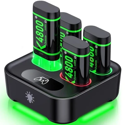 Immagine di Batteria ricaricabile per Controller Xbox One/Series XS, 4 X4800mWh Caricabatterie con luce LED, dock di ricarica Series One S/X/Elite