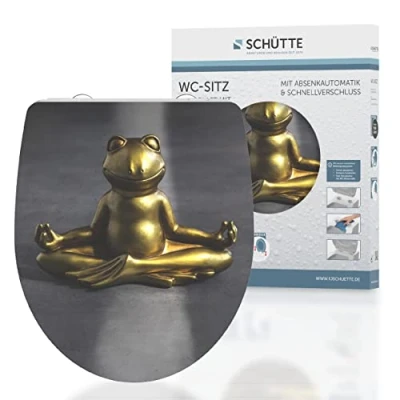 Immagine di Schütte 82581 Sedile WC in Duroplast High Gloss, con abbassamento Automatico e Chiusura Rapida, Motivo Rana, Relaxing Frog