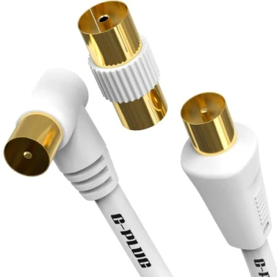 Immagine di G PLUG Cavo Antenna TV 5 m, con Connettore ad Angolo Retto Maschio Coassiale per Digitale Accoppiatore RF Placcato in Oro Sky Box, Decoder Terrestre