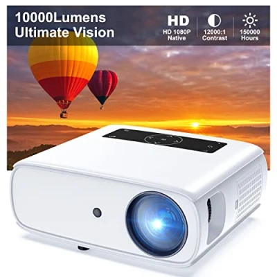 Immagine di Videoproiettore Nativo 1080P, 10000 Lumens Proiettore HD 4K Supporta con Funzione di Zoom Home Cinema Portatile per iOS/Android/TV Stick/PC/PS4/PS5