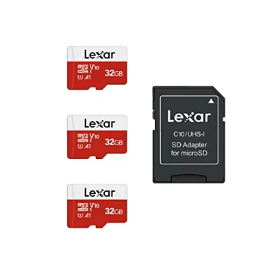 Immagine di Lexar Micro SD 32 GB, Scheda fino a 100 MB/sec(R), di Memoria microSDHC con Adattatore SD, A1, U1, C10, V10, Card Confezione da 3
