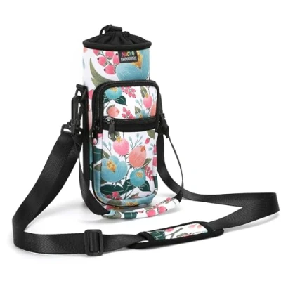 Immagine di Nuovoware Borsa per Borraccia in Neoprene da 25oz/710ml, Custodia Bottiglia con Tracolla Regolabile Maniglia e Tasche Portatile Porta Ciclismo, Campeggio Rosa