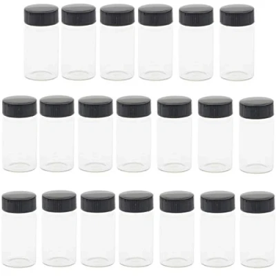 Immagine di KAHEIGN 20Pcs Fiale di Vetro Trasparente, 20ml 2/3 Oz Bottiglie Campione con Tappo Nero a Vite in Plastica Contenitore Trasparente per da Laboratorio
