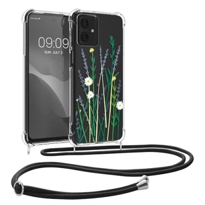 Immagine di kwmobile Custodia Compatibile con Motorola Moto G54 5G Cover Back Case in Silicone TPU Protezione Smartphone Cordino lavanda/verde/trasparente