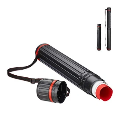 Immagine di 2X Tubo Portadisegni, Formato Max. A0, Cintura Regolabile, Tappo a Vite, 64 107 cm, Plastica, Nero