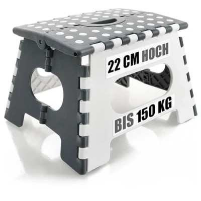 Immagine di com four® Gradino Pieghevole con Borchie in Gomma Antiscivolo Sgabello ausilio per la Salita Portatile Portata 150 kg (34,5x27x22 cm Bianco/Grigio 01 Pezzo)