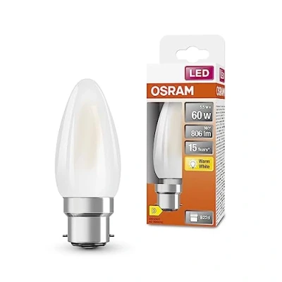 Immagine di OSRAM Lampada a LED B60 stella per base B22D, forma di candela, vetro Matt, lumens 806, bianco caldo, 2700k, sostituzione lampadine da 60w convenzionali, non dimmerabile, 1 pacco