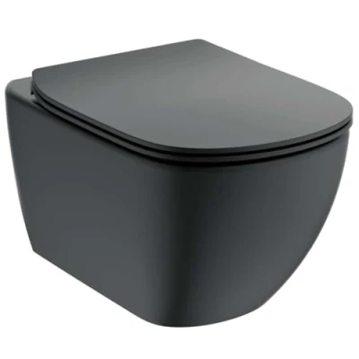Immagine di Ideal Standard Tesi, WC sospeso Aquablade con fissaggi nascosti, Copriwater sottile chiusura rallentata, Nero seta